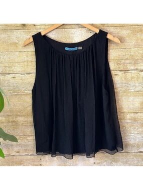 Alice + Olivia Crinkled Silk Chiffon Sleeveless Top Black Size M
